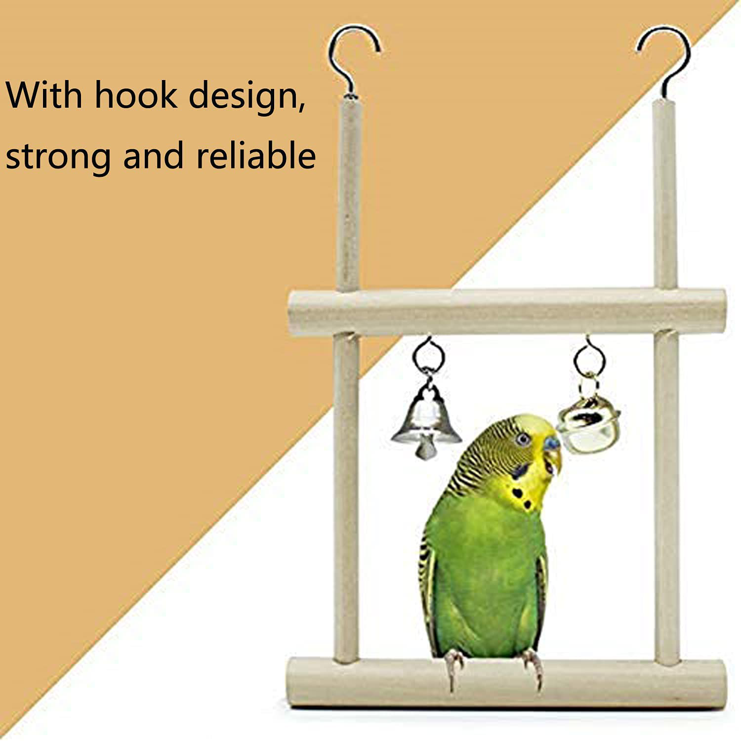 Parrot Perches Hanging Toys Natural Wood Bird Swing Perches Nest Play Stand Platform with Bells for Finch Parakeet Budgie African Grey Activity Cage Accessories Animals & Pet Supplies > Pet Supplies > Bird Supplies > Bird Gyms & Playstands Litewoo   