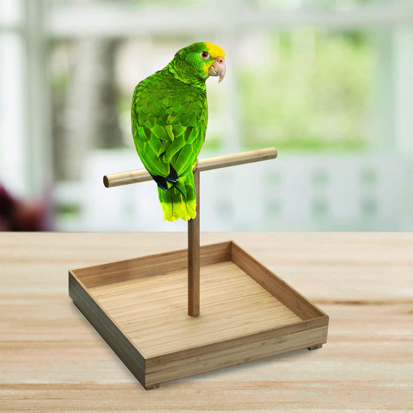 Mobilevision Bird Stand in Bamboo Wood for Medium to Large Birds, Tabletop T-Perch with Base, 16 in X 16 In Animals & Pet Supplies > Pet Supplies > Bird Supplies > Bird Gyms & Playstands MobileVision   