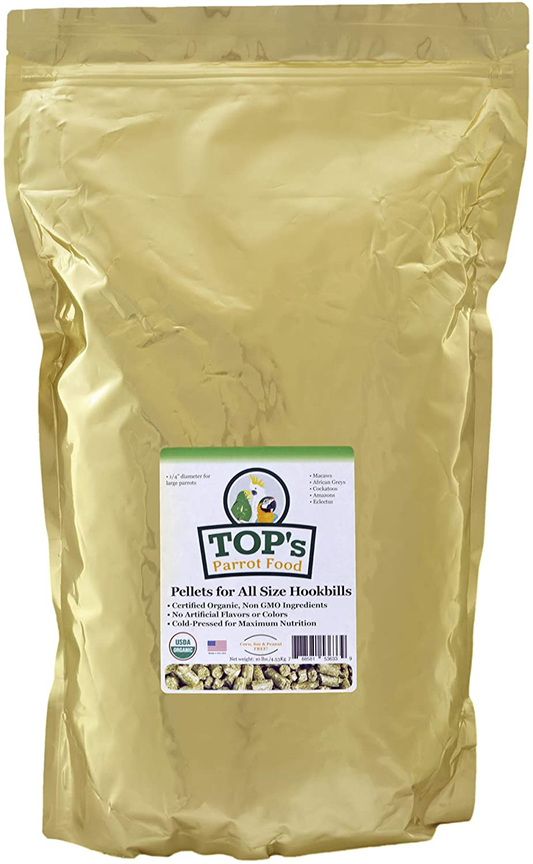 Top'S Parrot Food Pellets Hookbills, Small, Medium and Large Parrots - Non-Gmo, Peanut Soy & Corn Free, USDA Organic Certified