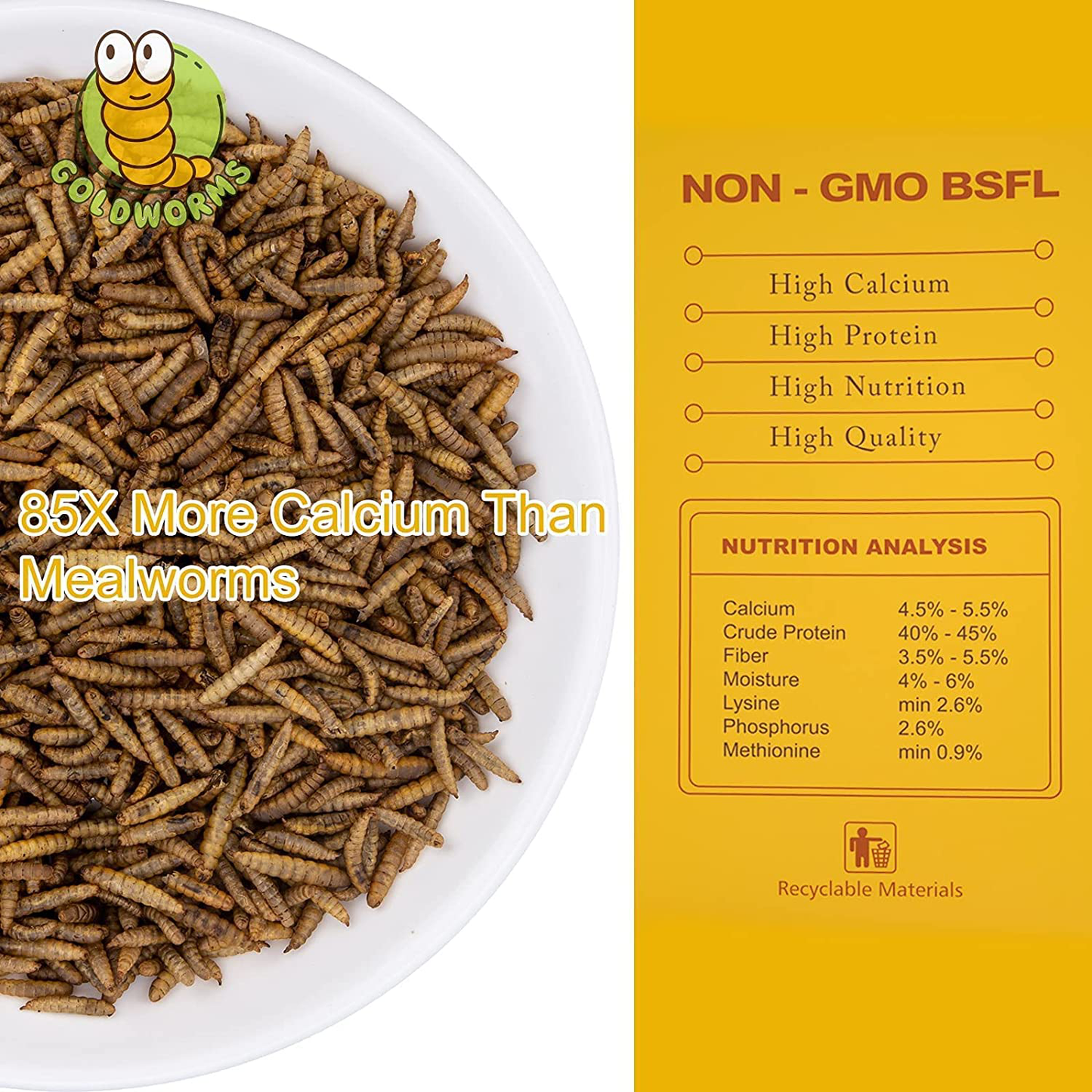 GOLDWORMS Superior to Dried Mealworms for Chickens - Non-Gmo Dried Black Soldier Fly Larvae - 85X More Calcium than Meal Worms - BSF Larvae Treats for Wild Birds, Hens, Ducks, Reptiles Animals & Pet Supplies > Pet Supplies > Bird Supplies > Bird Treats GOLDWORMS   