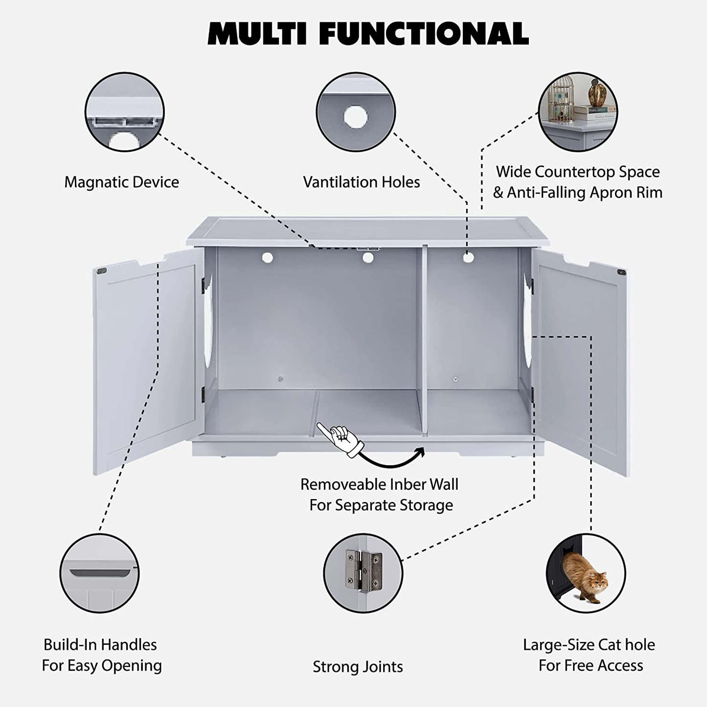 Sweet Barks X-Large Designer Cat Washroom Storage Bench Cat Litter Box Enclosure Furniture Box House with Table, Big Enough for Automatic Litter Box or Two Litter Boxes. Animals & Pet Supplies > Pet Supplies > Cat Supplies > Cat Furniture Sweet Barks   