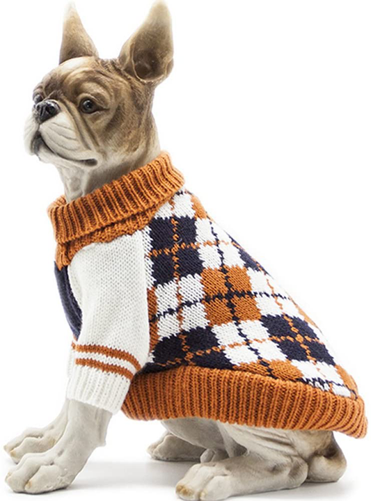 BOBIBI Dog Sweater of the Diamond Plaid Pet Cat Winter Knitwear Warm Clothes,Orange,Small Animals & Pet Supplies > Pet Supplies > Dog Supplies > Dog Apparel BOBIBI Orange Large(Back Length 14") 