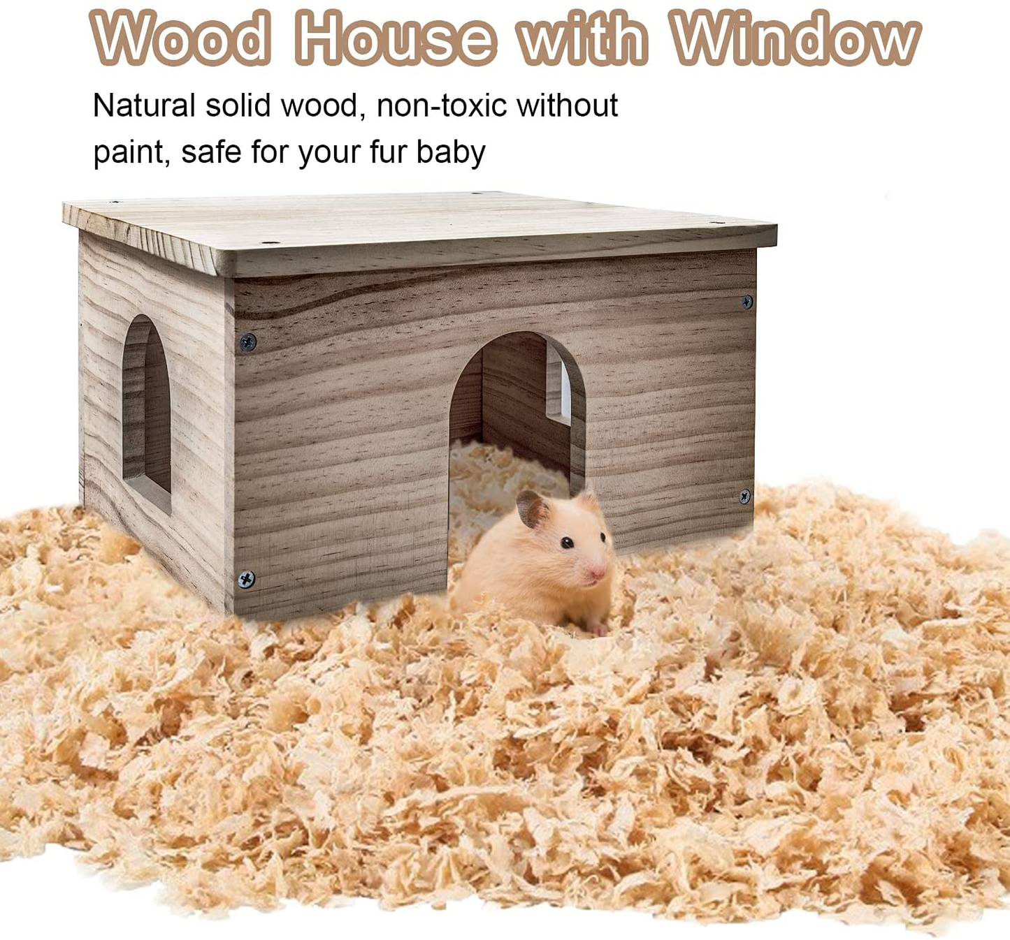 Guinea Pigs Wood House with Window, Small Animals Hut Hideout, Natural Habitat Cage for Guinea Pigs, Hamsters, Chinchillas Animals & Pet Supplies > Pet Supplies > Small Animal Supplies > Small Animal Habitats & Cages GIRVEM   