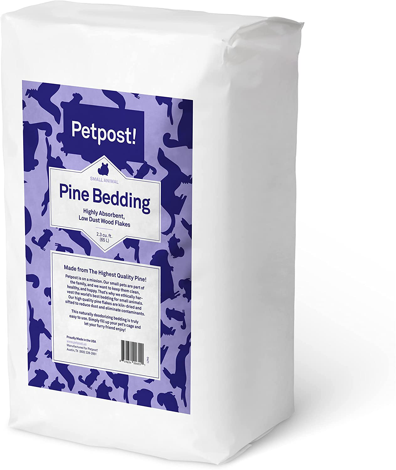 Petpost | Pine Bedding for Small Animals - 6 Cu.Ft. of Soft Wood Shavings for Rabbits, Guinea Pigs, & Hedgehog Habitats - Low Dust Cage Bedding for Pets