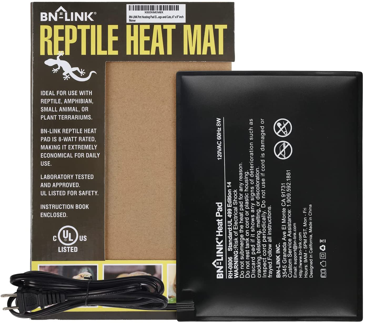 BN-LINK Reptile Heating Pad Electric Indoor under Tank Terrarium Heating Mat Waterproof for Turtles, Lizards, Frogs, and Other Reptiles Animals & Pet Supplies > Pet Supplies > Reptile & Amphibian Supplies > Reptile & Amphibian Habitat Heating & Lighting BN-LINK 6" X 8"  