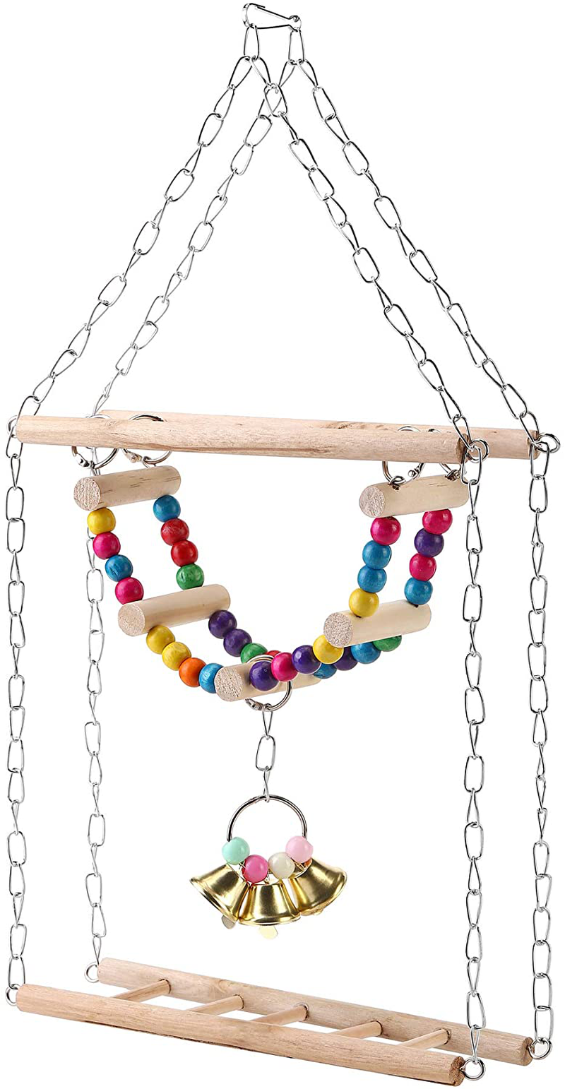 Filhome Hanging Bird Ladder Swing Bridge Toys, Parrot Playground Perch Stand Toy Bird Cage Accessories for Parakeets Cockatiels, Conures, Macaws, Finches Animals & Pet Supplies > Pet Supplies > Bird Supplies > Bird Gyms & Playstands Filhome   