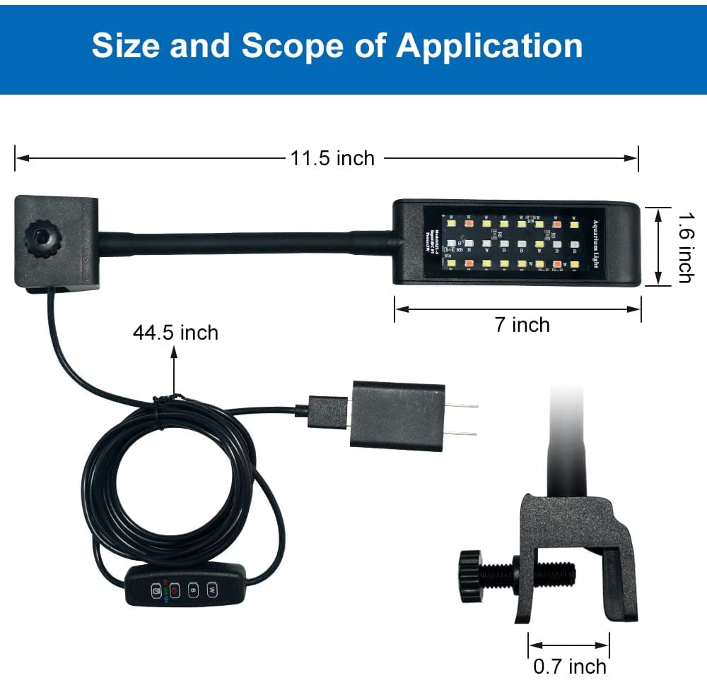 VARMHUS New Fish Tank Clip on Light with 4 Color Lamp Beads,Led Aquarium Light with Timer Auto On/Off Dimming,3 Levels of Timed Loop&3 Light Modes Dimmable&10 Brightness Levels,24/7Cycle Rgb-24Leds Animals & Pet Supplies > Pet Supplies > Fish Supplies > Aquarium Lighting VARMHUS   