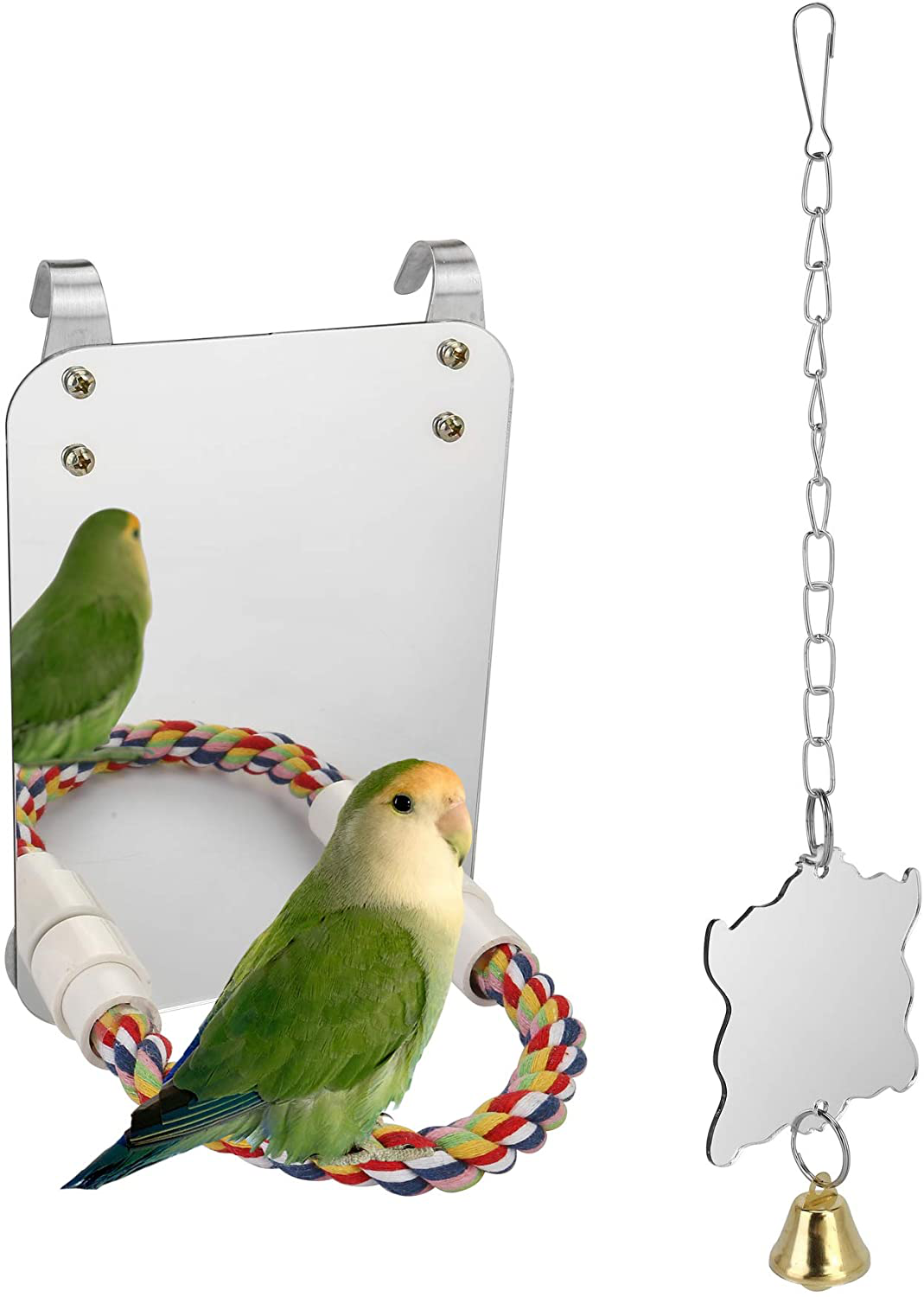 Filhome Bird Mirror with Rope Perch Stand, Cockatiel Parakeet Mirror for Cage Bird Toy Swing Cage Accessories for Parrot Conure Lovebirds Finch Canaries Animals & Pet Supplies > Pet Supplies > Bird Supplies > Bird Cage Accessories Filhome   