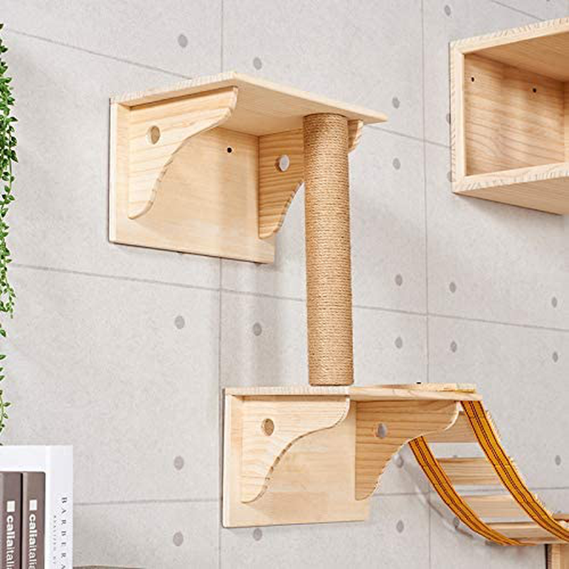 TINTON LIFE 9Pcs Wall Wood Cat Climber Set - 2 Cat Condos Houses & 4 Cat Shelves & 2 Ladders & 1 Sisal Cat Scratching Post Cat Steps Cat Perch Cat Bed Animals & Pet Supplies > Pet Supplies > Cat Supplies > Cat Furniture TINTON LIFE   