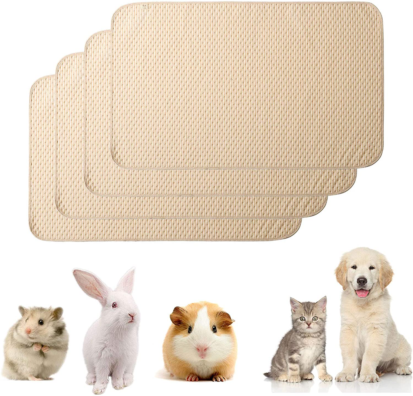 Kathson Guinea Pig Cage Liner, 4 Pack Bedding Pads Washable Absorbent Reusable Waterproof Mats for Guinea Pig Rabbit Bunny Hamster Cat Puppy Small Animals