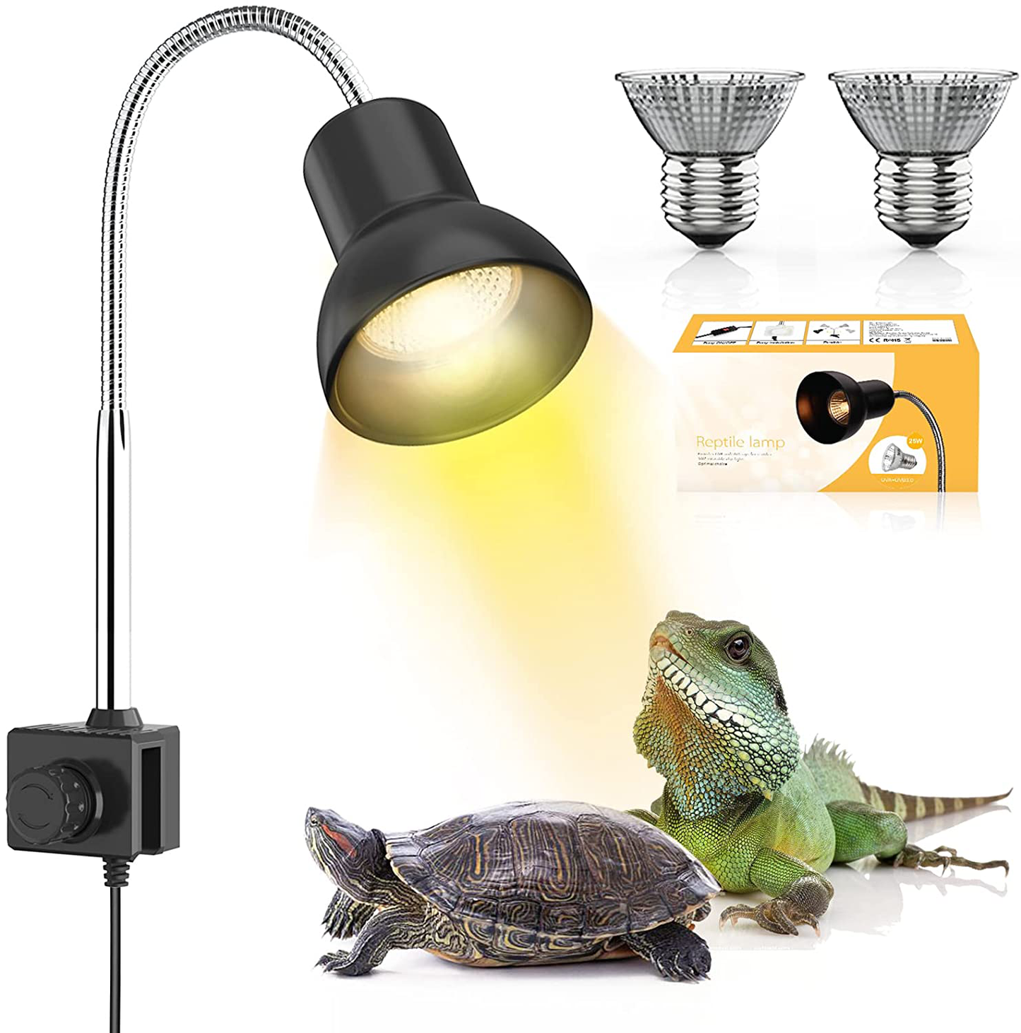 Sailosun Reptile Heat Lamp,Turtle Heating Lamp with Upgraded Holder,Turtle Aquarium Tank Basking Lamp with 2 Bulbs 360° Rotatable UVA UVB Reptile Light for Turtles Lizard Snake【2022 Upgraded】