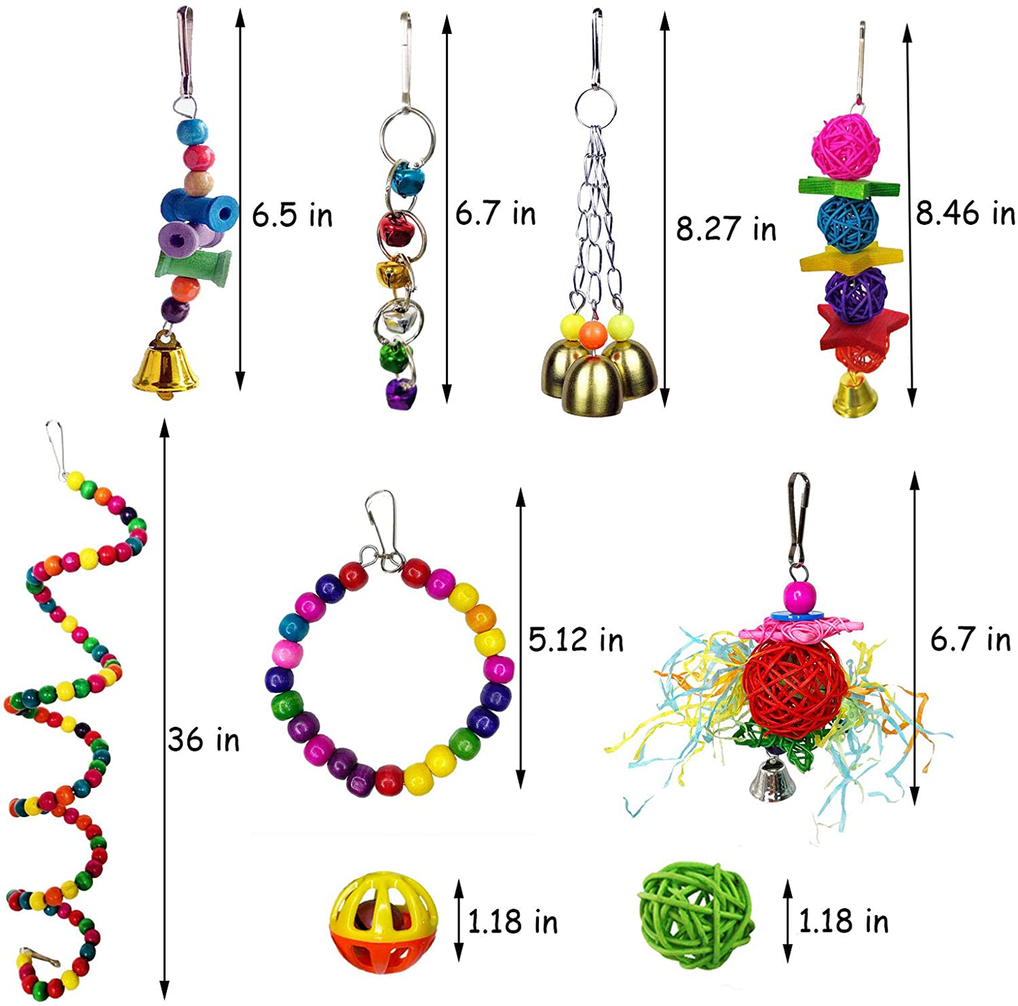 Kathson 17 Packs Bird Toys Parrot Swing Chewing Toys, Hanging Bell Birds Cage Toys Colorful Toy for Small Parakeets, Conures, Cockatiels, Macaws, Finches, Love Birds
