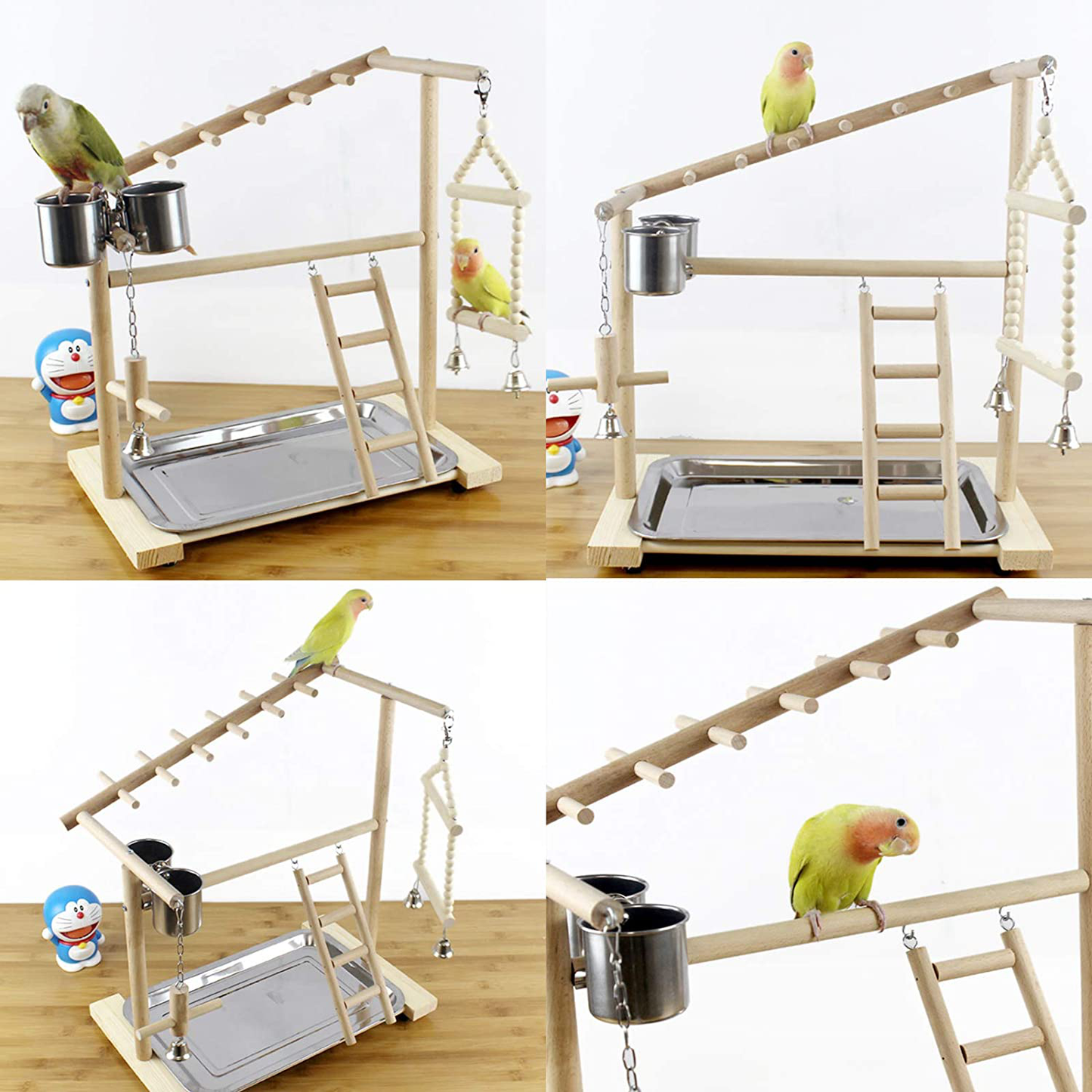 Creproly Parrot Playstand Bird Playground Birdcage Wood Perch Stand Ladder Swing with with Feeder Cups Birds Play Gym Cockatiel Playground Include Hanging Bell Swing Ladders Animals & Pet Supplies > Pet Supplies > Bird Supplies > Bird Gyms & Playstands Creproly   