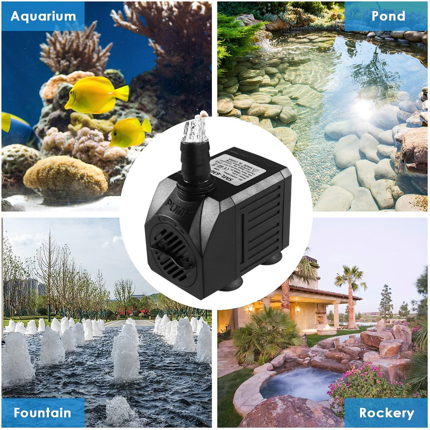 Asfrost Fountain Pump, 520GPH(30W 2000L/H) Submersible Water Pump, Outdoor Pond Pump with 6.5Ft Tubing (1/2" ID), 7.2Ft High Lift, 3 Nozzles for Aquarium, Small Waterfall, Fish Tank, Hydroponics Animals & Pet Supplies > Pet Supplies > Fish Supplies > Aquarium & Pond Tubing AsFrost   