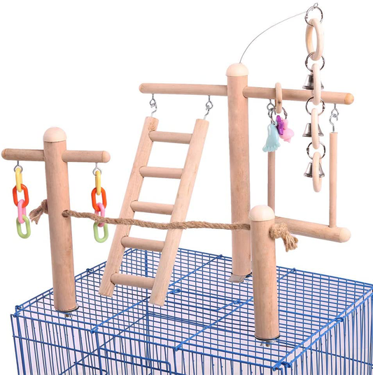 QBLEEV Bird Cage Stand Play Gym, Green Cheek Conure Perch Playground, Wood Parrot Climbing Ladder Chewing Chain Swing for Lovebirds Budgies Finches Parakeets, Small Animals Activity Center Animals & Pet Supplies > Pet Supplies > Bird Supplies > Bird Gyms & Playstands QBLEEV   