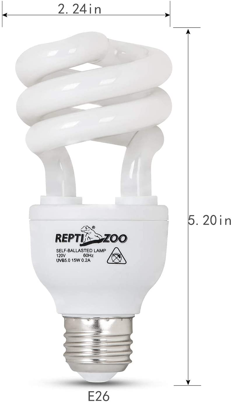 REPTI ZOO 15 W UVA UVB 5.0 Reptile Lights Energy Saving Reptile Heat Lamp UVB Bulb Spiral Compact Bulb Fit for Rainforest Type Reptile/Snake/Lizard/Insect/Turtle/Tortoise