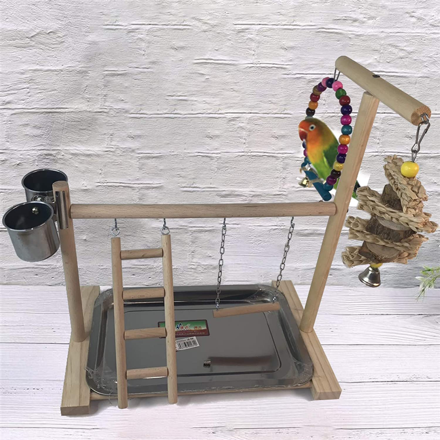 Hamiledyi Bird Playground Parrots Play Stand Wooden Parrot Perch Gym Playpen Parakeet Ladders Exercise with Feeder Cups for Cockatoo Parakeet Conure Cockatiel Cage Accessories Toy Animals & Pet Supplies > Pet Supplies > Bird Supplies > Bird Gyms & Playstands Hamiledyi   