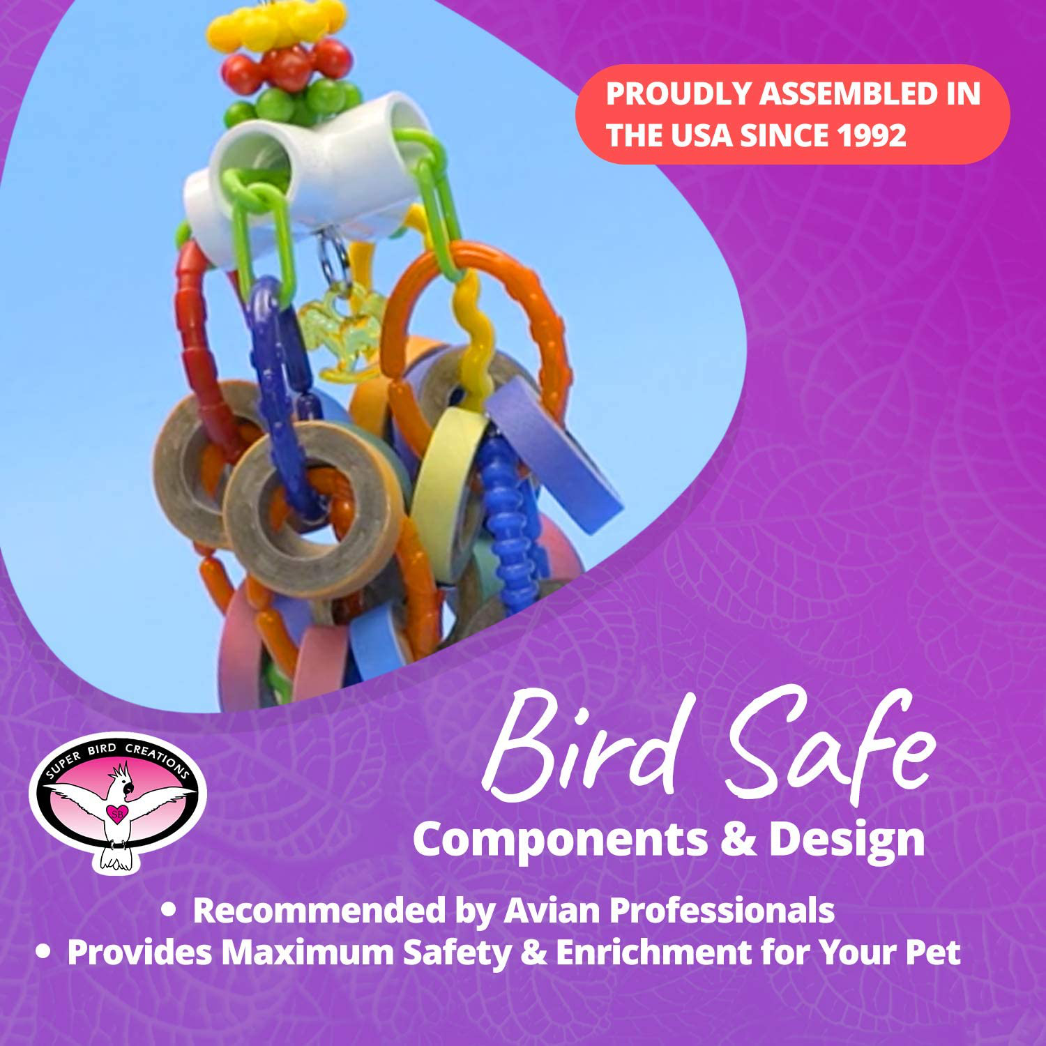 Super Bird SB1107 Chewable Paper Bagel Cascade Bird Toy with Colorful Plastic Chains, Large Size, 15” X 4.5” Animals & Pet Supplies > Pet Supplies > Bird Supplies > Bird Toys Super Bird Creations   