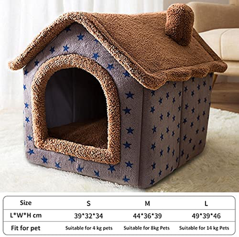 Dog House Kennel Soft Pet Bed Tent Indoor Enclosed Warm Plush Sleeping Nest Basket with Removable Cushion Travel Dog Accessory Coffee