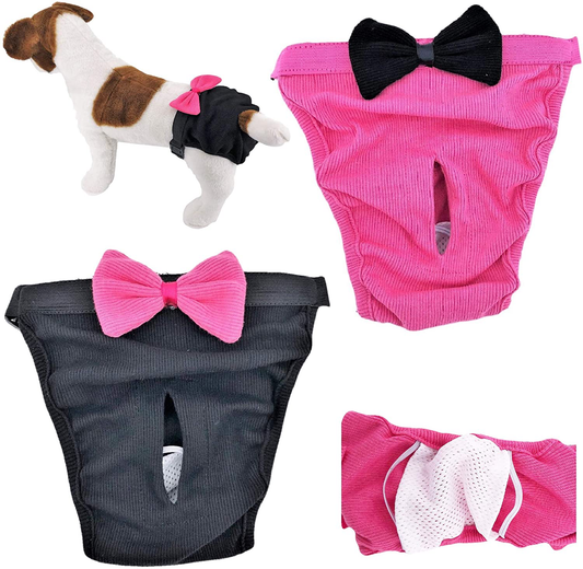Funnydogclothes Pack of 2 Dog Diapers for Female Girl Cat Puppy for Small and Large Pet 100% Cotton Pink Black Animals & Pet Supplies > Pet Supplies > Dog Supplies > Dog Diaper Pads & Liners FUNNYDOGCLOTHES XL/XXL waist 22 "- 32"  