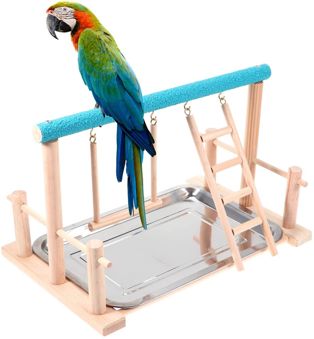 POPETPOP Bird Play Stand - Parrot Playground Wood Bird Playpen, Parrot Playstand Bird Playground Perch Gym Ladder with Toys Exercise Play Animals & Pet Supplies > Pet Supplies > Bird Supplies > Bird Gyms & Playstands POPETPOP   