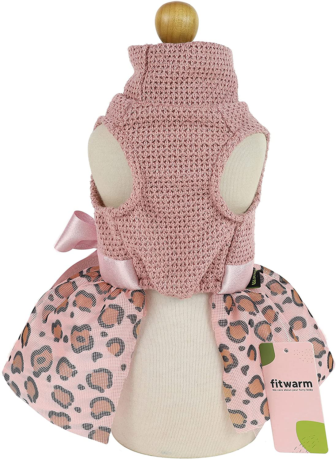 Fitwarm Leopard Dog Dress Lightweight Knitted Pet Clothes with Bowknot Doggie Turtleneck Tutu Puppy Girl One-Piece Doggy Outfits Cat Apparel Animals & Pet Supplies > Pet Supplies > Dog Supplies > Dog Apparel Fitwarm   
