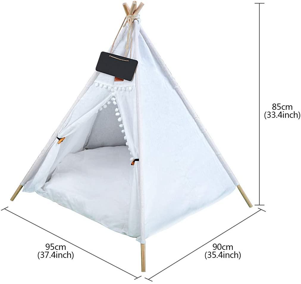 Anrui Dog Teepee Bed Cat Tent - Portable Pet Tents & Puppy Houses with Thick Cushion & Blackboard, 31.5 Inch Tall, for Pets up to 35 Lbs