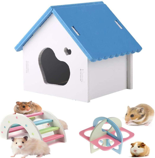 JUILE YUAN Hamsters House DIY Wooden Gerbil Hideout, Hamster Ladder Exercise Fitness Toys, Small Animals Habitat Fun Play Rainbow Bridge Hamster Cage Accessories (3 Packs) Animals & Pet Supplies > Pet Supplies > Small Animal Supplies > Small Animal Habitat Accessories JUILE YUAN Blue  