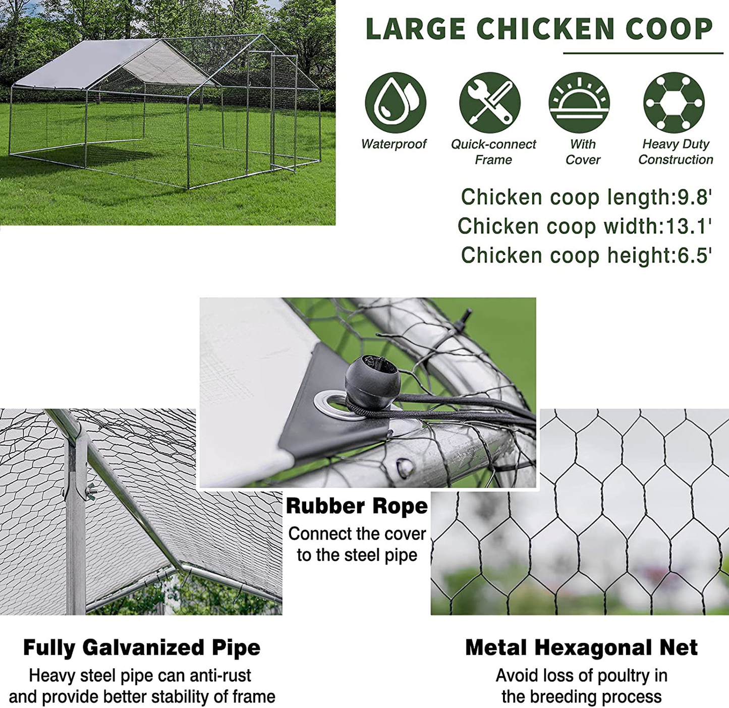 Chicken Coop, Large Metal Chicken Coop Walk in Poultry Cage Hen Run House Rabbits Cage with Waterproof & Anti-Uv Cover, Galvanized Steel Coops for Outdoor Backyard Farm Garden Animals & Pet Supplies > Pet Supplies > Dog Supplies > Dog Kennels & Runs JOIONE   