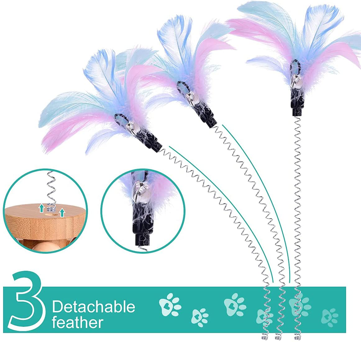 Interactive Cat Toys Ball Track Top Feather Wand with Bells for Kitten to Senior Cat Fun - Indoor Self Play Anxiety Relief Exercise - 6 Kicker Balls, 1 Bell Bead, 3 Teaser Spring Replacement Animals & Pet Supplies > Pet Supplies > Cat Supplies > Cat Toys WOWKIT   