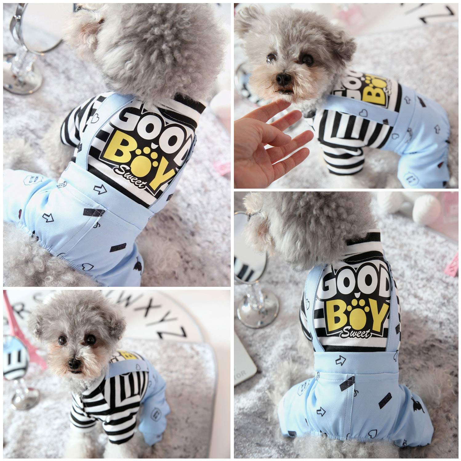 Brocarp Dog Clothes Striped Onesie Puppy Shirt, Cute Dog Pajamas Bodysuit Coat Jumpsuit Overalls Soft Comfort Pjs Apparel Costume, Dog Outfit for Small Medium Large Dogs Cats Kitten Boy Girl Animals & Pet Supplies > Pet Supplies > Cat Supplies > Cat Apparel Brocarp   