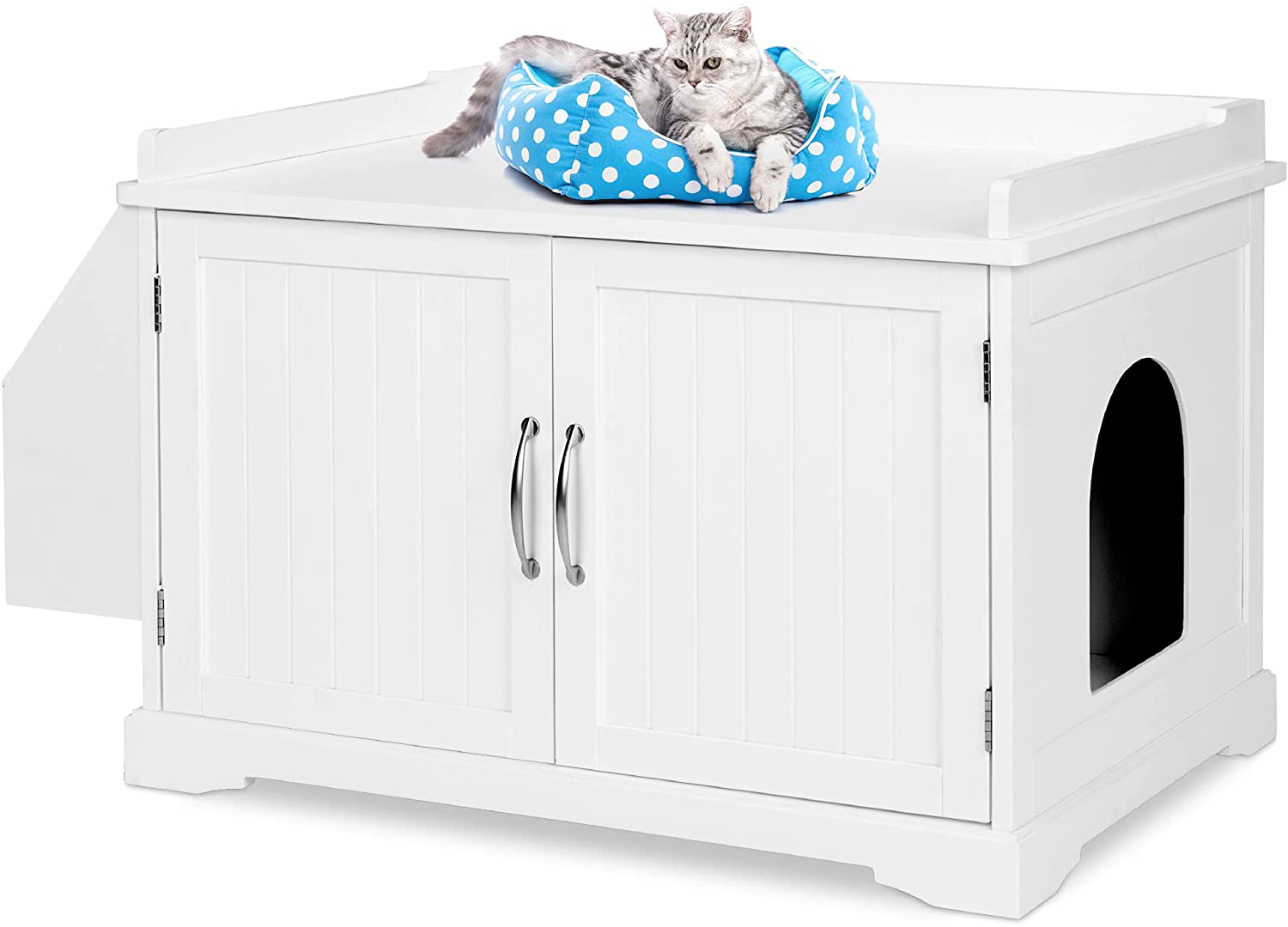 Best Choice Products Large Wooden Cat Litter Box Enclosure, Washroom Storage Cabinet Bench, Side Table Furniture for Living Room, Bedroom, Bathroom W/Magazine Rack - Gray Animals & Pet Supplies > Pet Supplies > Cat Supplies > Cat Furniture Best Choice Products White  