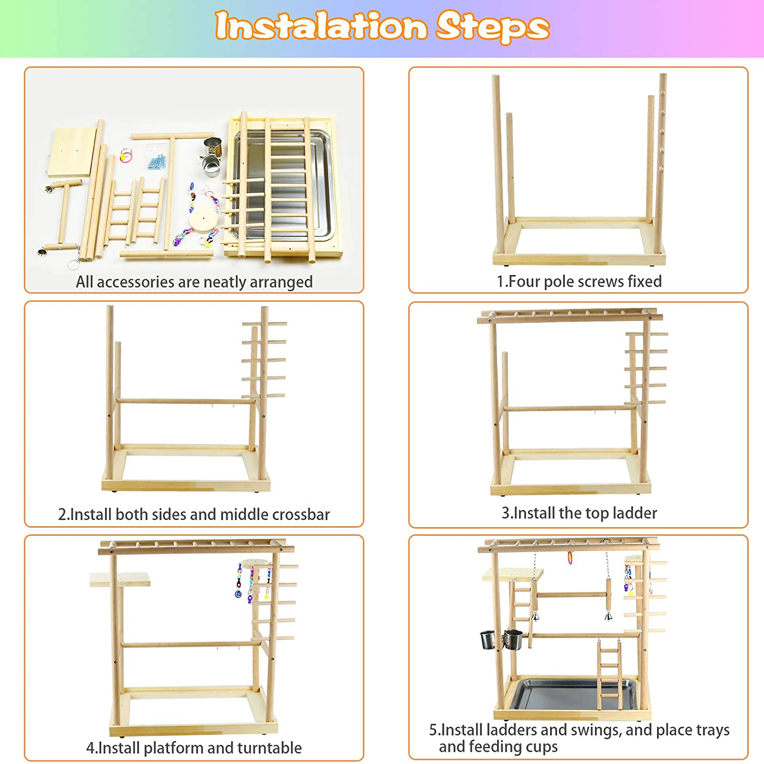 Ibnotuiy Bird Playground Parrot Playstand Cockatiel Parakeet Perch Stand Wood Double Layer Bird Play Gym Playpen with Feeder Bowl Ladder for Cockatoo Conure Animals & Pet Supplies > Pet Supplies > Bird Supplies > Bird Gyms & Playstands Ibnotuiy   