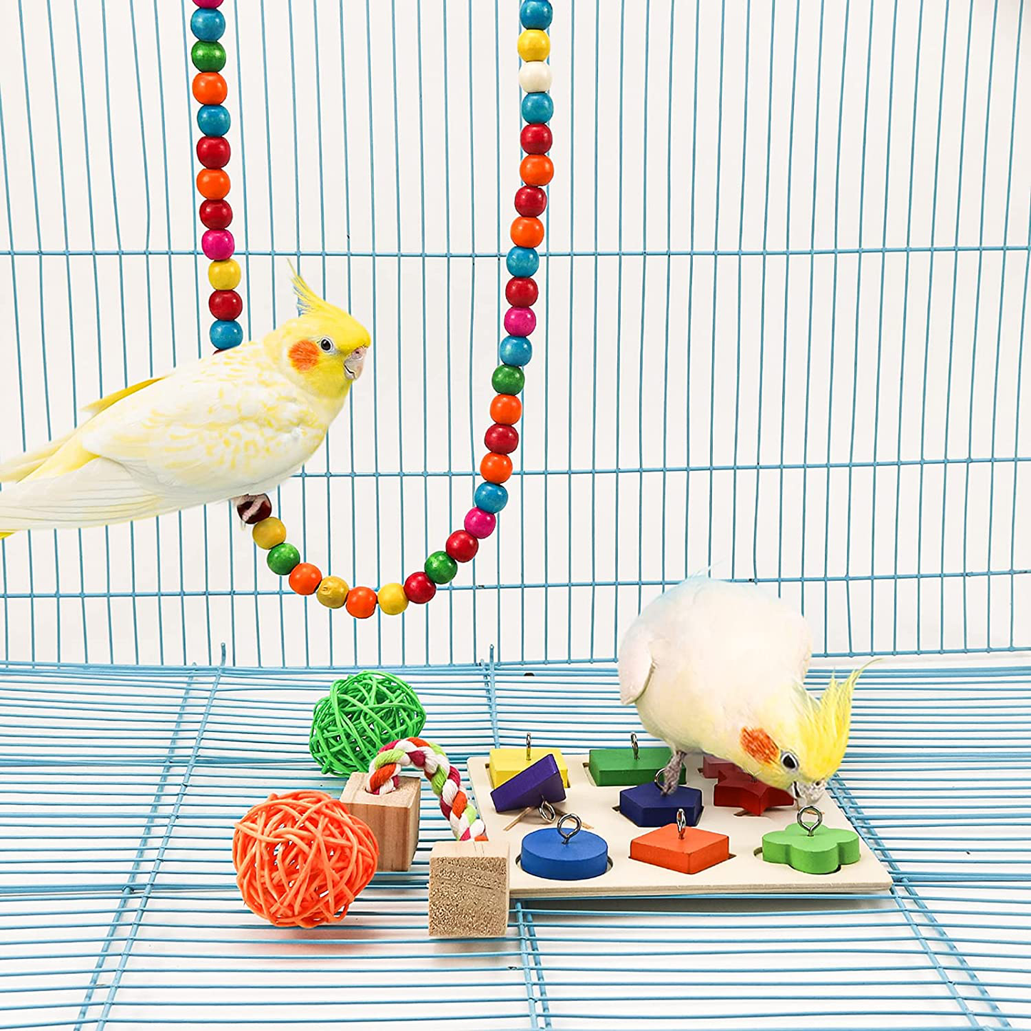 Suruikei 5 Pcs Bird Training Toys, Colorful Wooden Bird Block Puzzle Toy Parrot Swing Perch Wooden Activity Play Gym Exercise Bird Intelligence Toy for Parrots Conure Cockatile Lovebird Budgie Animals & Pet Supplies > Pet Supplies > Bird Supplies > Bird Gyms & Playstands suruikei   