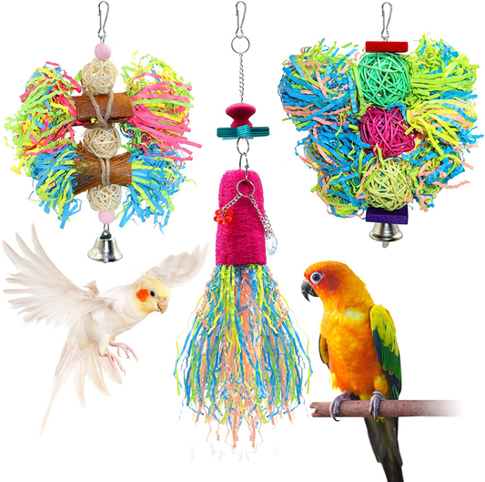 BWOGUE Bird Chewing Toys Parrot Shredder Toy Shred Foraging Hanging Cage Toy for Conure Cockatiel African Grey Amazon (3 Pack) Animals & Pet Supplies > Pet Supplies > Bird Supplies > Bird Toys BWOGUE   