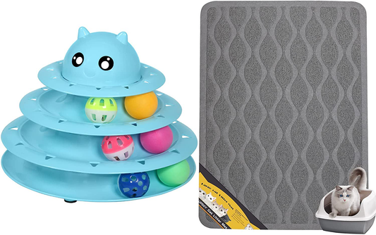 UPSKY Cat Toy Roller 3-Level Turntable Cat Toys Balls with Cat Litter Mat, Large Cat Litter Trapping Mat Scatter Control Goes under Litter Box Mat Animals & Pet Supplies > Pet Supplies > Cat Supplies > Cat Litter Box Mats UPSKY   