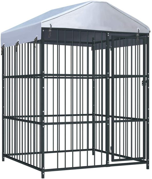 Festnight Outdoor Dog Kennel Cage Heavy Duty Galvanized Steel Pet Run House with Shelter Cover Bar Sidewalls Fence Playpen for Backyard Garden 59.1" X 59.1" X 82.7 Inches (L X W X H) Animals & Pet Supplies > Pet Supplies > Dog Supplies > Dog Kennels & Runs Festnight   