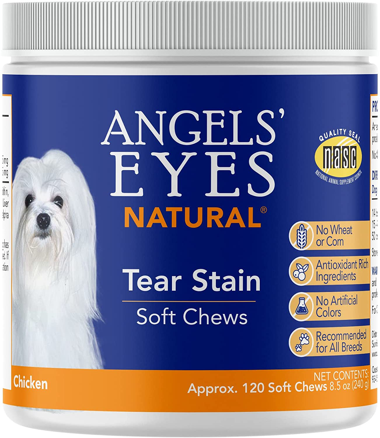 Angel'S Eyes NATURAL Tear Stain Prevention Soft Chews for Dogs - 120 Ct - Chicken Formula (AENSC120D)