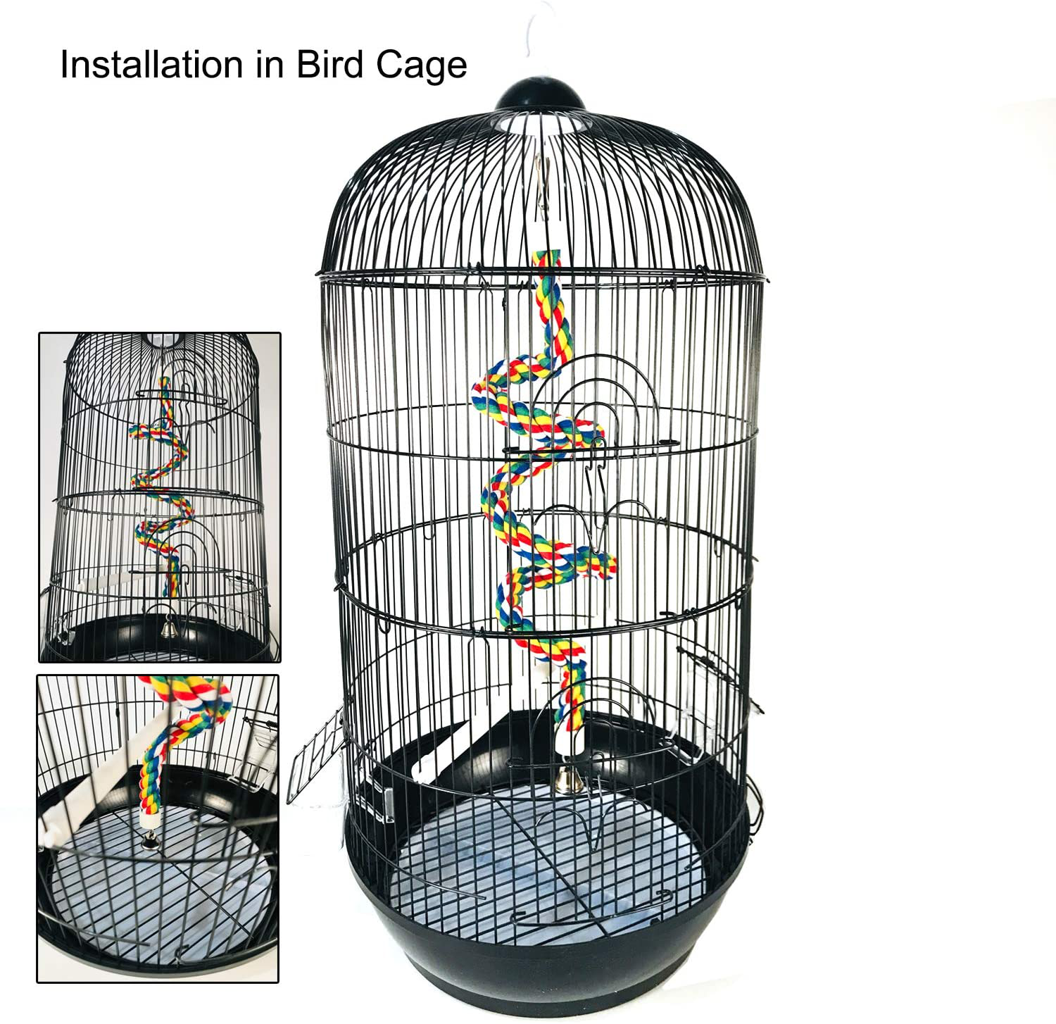 Bird Rope Perch Comfy Cotton Spiral Bungee Swing Climbing Standing Ladder for Bird Cage Parrot Toy with Bell Animals & Pet Supplies > Pet Supplies > Bird Supplies > Bird Ladders & Perches iLeson   