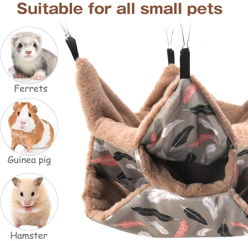 Small Animals Warm Plush Triple Bunkbed Cage Hanging Hammock Bed,Guinea Pig Cage Accessories Bedding, Warm Hammock for Parrot Ferret Squirrel Hamster Rat Playing Sleeping