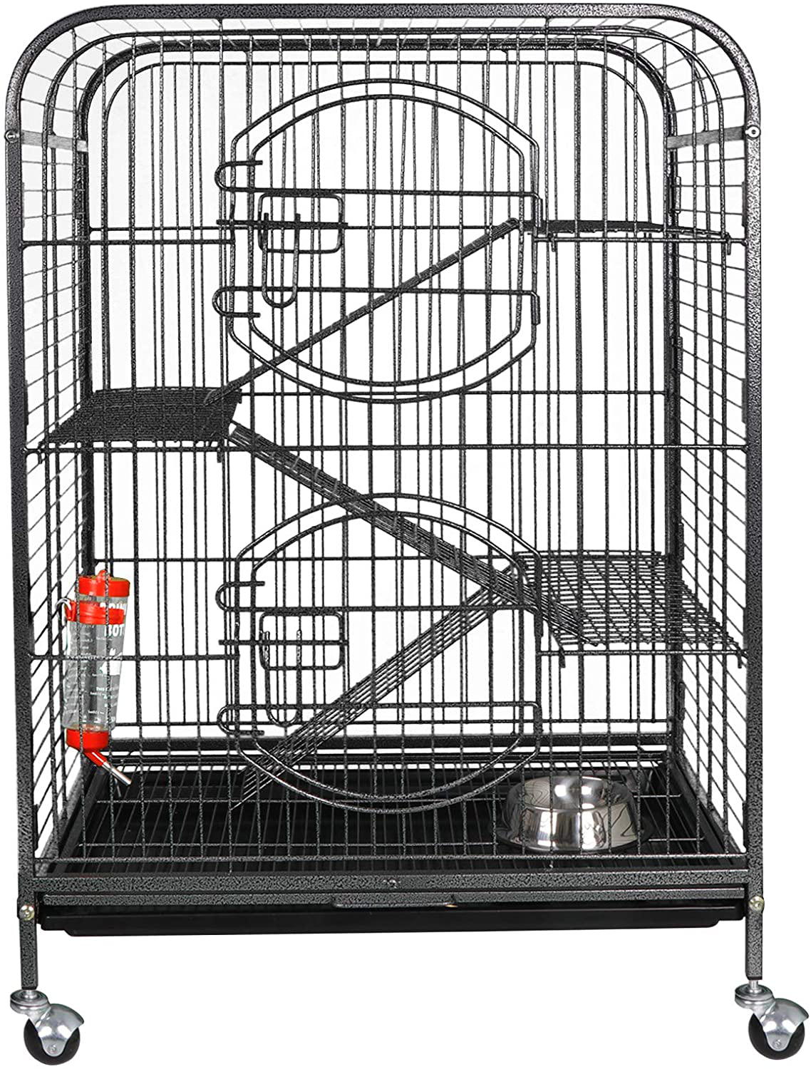 SUPER DEAL 37.2’’ Ferret Cage Chinchilla Guinea Pig Small Animal Cage - 4 Tiers - 3 Ladders - 2 Front Doors - Food Bowl - Water Bottle - Slide Out Trays - Swivel Casters