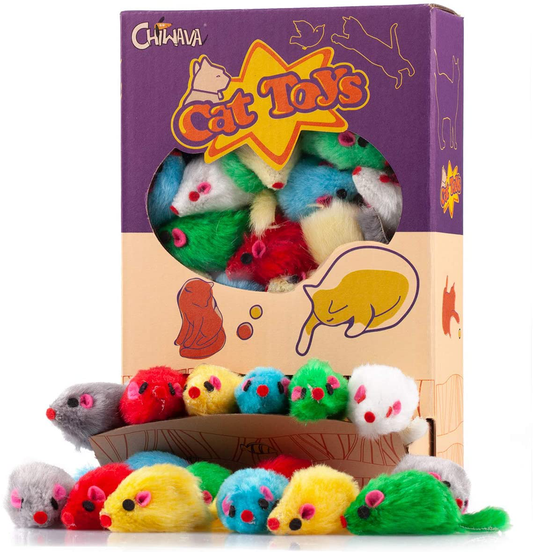 CHIWAVA 4.1'' Furry Cat Toy Mice Rattle Small Mouse Kitten Interactive Play Assorted Color Animals & Pet Supplies > Pet Supplies > Cat Supplies > Cat Toys CHIWAVA Assorted Color 36PCS  