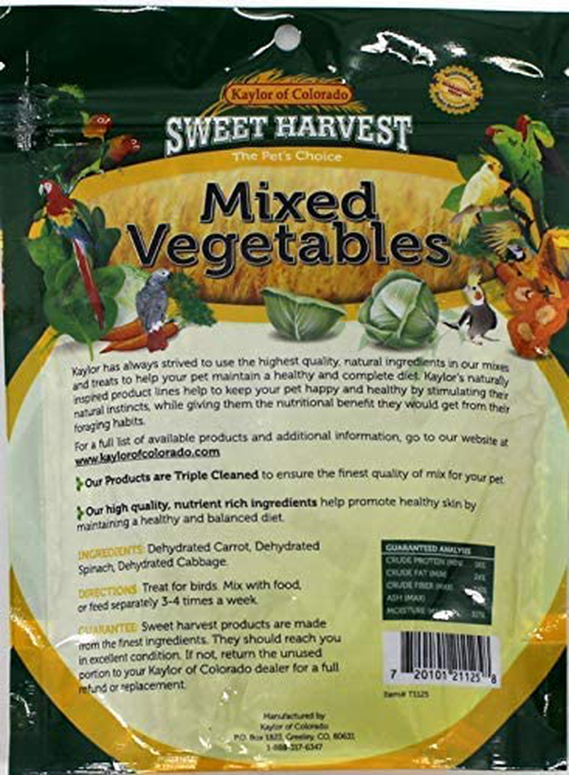 Sweet Harvest Mixed Vegetables Treat, 2.5 Oz Bag - Real Vegetables for Birds - Cockatiels, Parakeets, Parrots, Macaws, Conures Animals & Pet Supplies > Pet Supplies > Bird Supplies > Bird Treats Sweet Harvest   