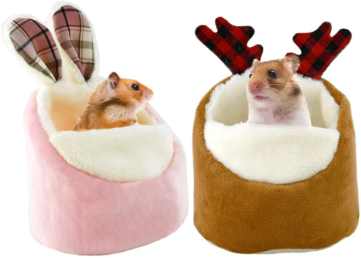 Cooshou 2PCS Hamster Mini Bed, Warm Small Pets Animals House Bedding, Cozy Nest Cage Accessories, Lightweight Cotton Sofa for Dwarf Hamster