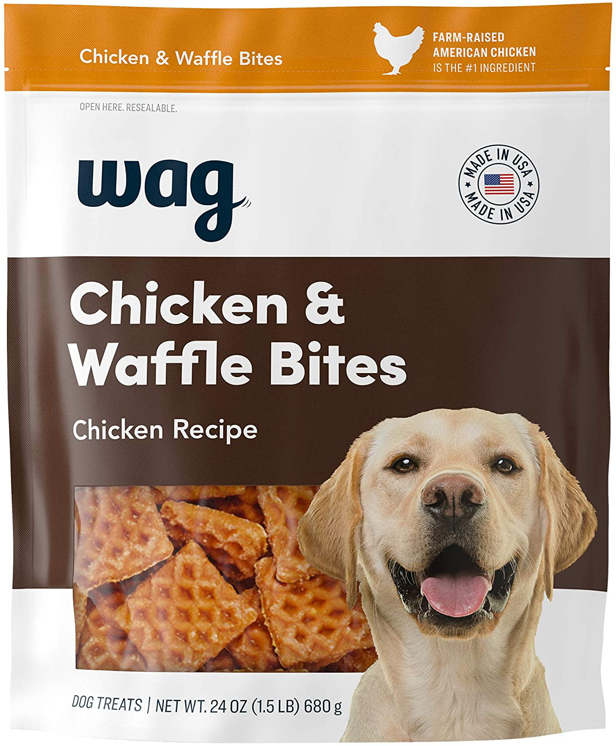 Amazon Brand - Wag Treats, Chicken and Waffle Bites Animals & Pet Supplies > Pet Supplies > Dog Supplies > Dog Treats WAG 24 Ounce (Pack of 1)  