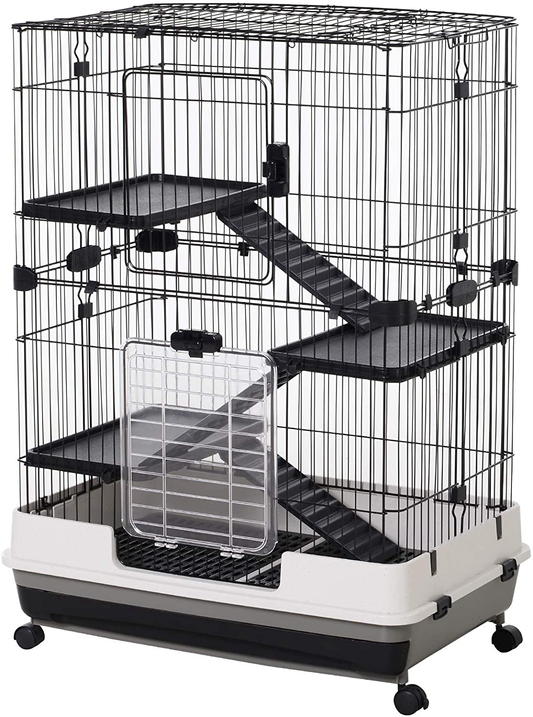 Pawhut 32”L 4-Level Indoor Small Animal Rabbit Cage with Wheels Animals & Pet Supplies > Pet Supplies > Small Animal Supplies > Small Animal Habitats & Cages Aosom LLC Black  
