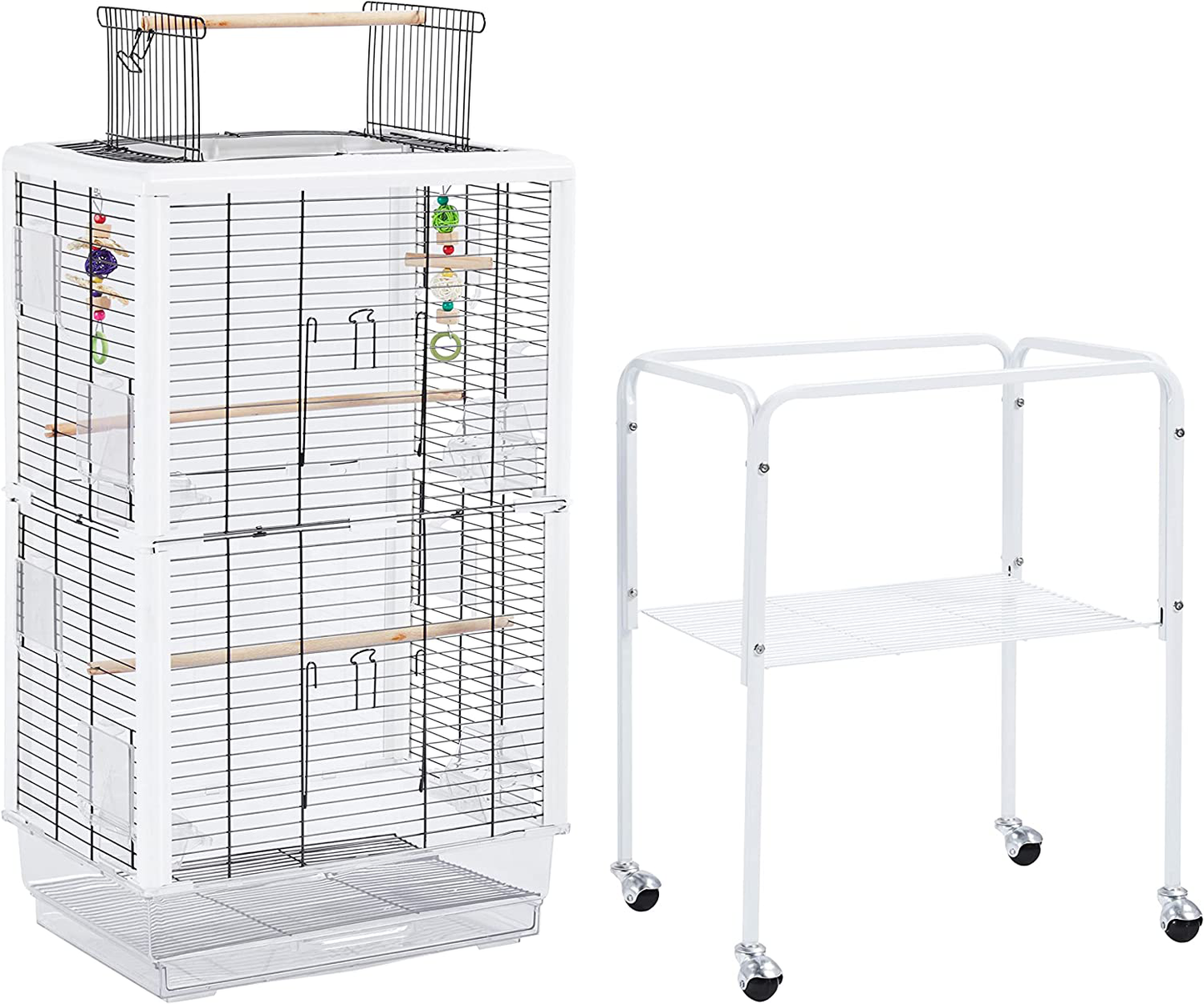 Topeakmart Rolling Open Top Transparent Parakeet Bird Cage for Small Birds Canaries Cockatiels Conures W/Toys Animals & Pet Supplies > Pet Supplies > Bird Supplies > Bird Cages & Stands Topeakmart   