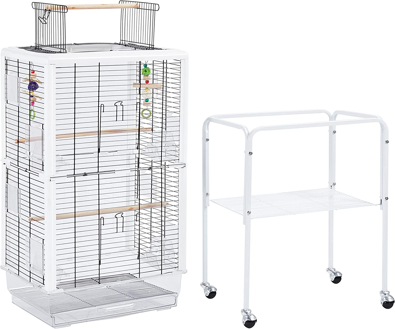 Topeakmart Rolling Open Top Transparent Parakeet Bird Cage for Small Birds Canaries Cockatiels Conures W/Toys Animals & Pet Supplies > Pet Supplies > Bird Supplies > Bird Cages & Stands Topeakmart   