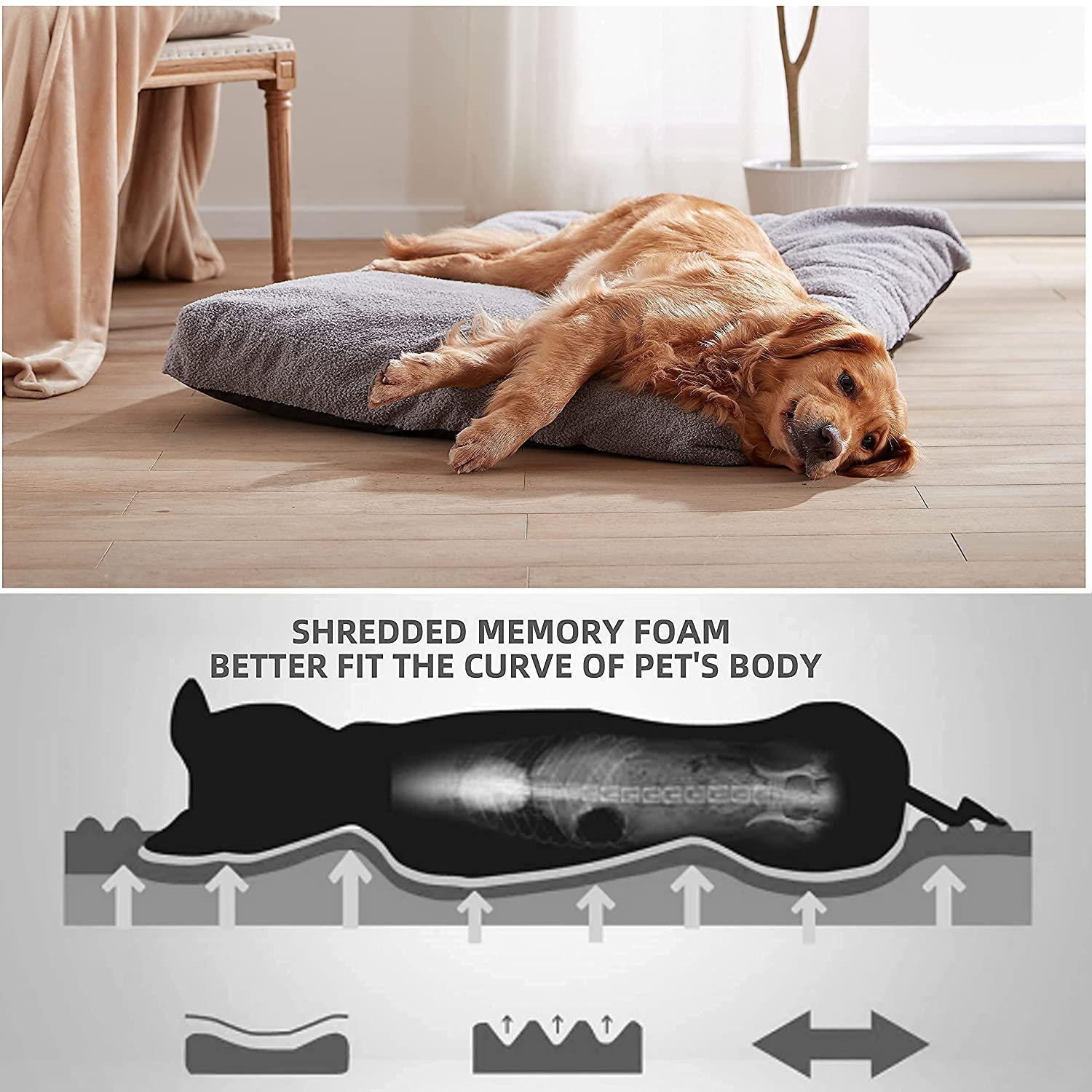 PETABBY Shredded Memory Foam Dog Bed Pillow, Waterproof Dog Bed with Machine Washable Removable Cover, Comfy Dog Bed for Medium Large Dog Animals & Pet Supplies > Pet Supplies > Dog Supplies > Dog Beds HANGZHOU PEITERUI CHONGWUKEJI YOUXIANGONGSI   