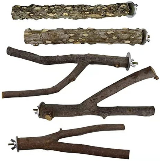 RF-X Bird Toys Perch Wood, Parrot Toys Natural Branch Standing Stick Set of 5, Suitable for Macaws, Budgies, Lovebirds, Finches, Small and Medium Sized Bird Toys